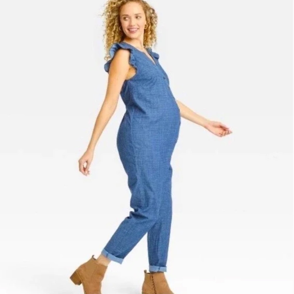 The Nines by Hatch Sleeveless Chambray Maternity Jumpsuit size XS